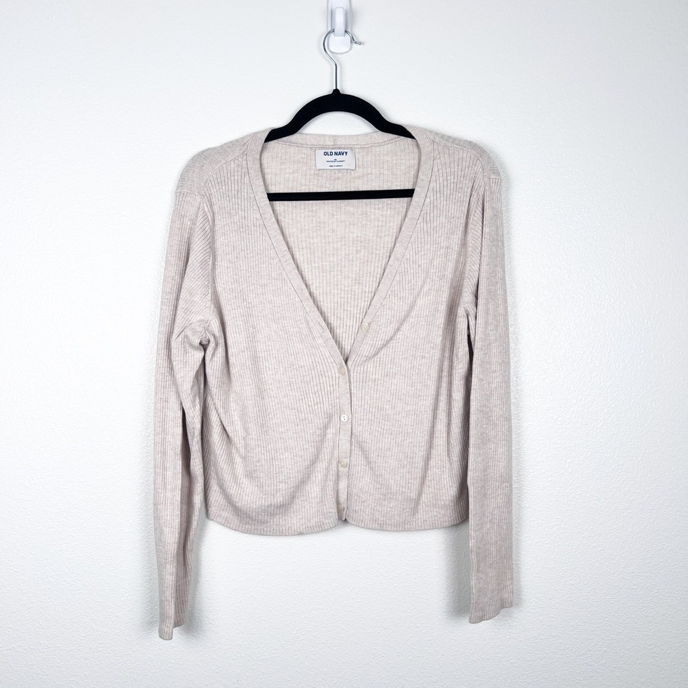 Old Navy Women Cream Ribbed V-Neck Long Sleeve Button Front Cardigan XL